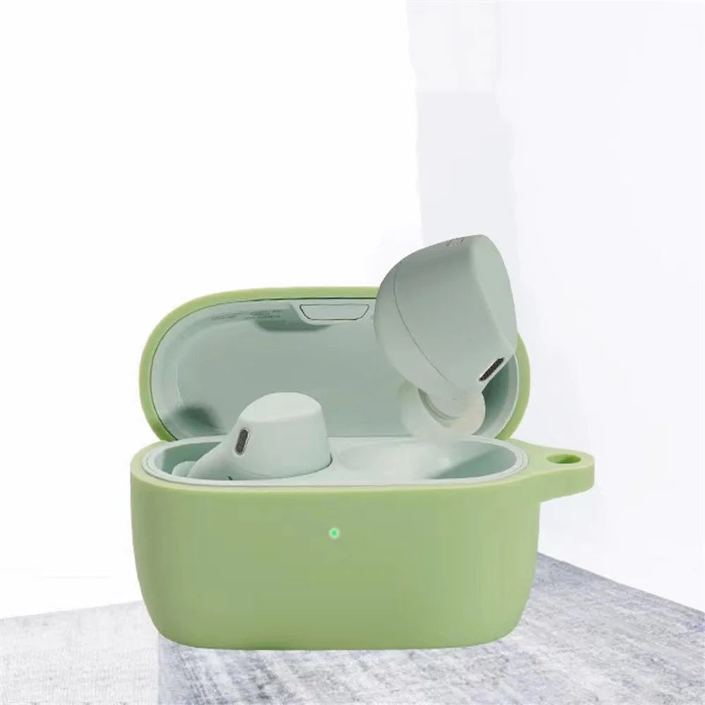 For Jabra Elite 4 Active Wireless Earphone Protective Case Cover Washable Silicone Sleeve with Hanging Buckle - Matcha Green - 2
