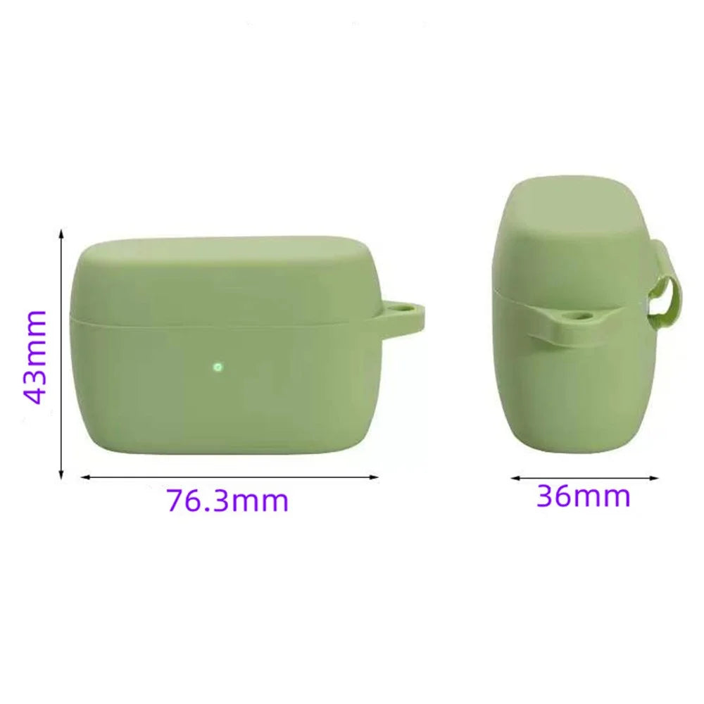 For Jabra Elite 4 Active Wireless Earphone Protective Case Cover Washable Silicone Sleeve with Hanging Buckle - Matcha Green - 4