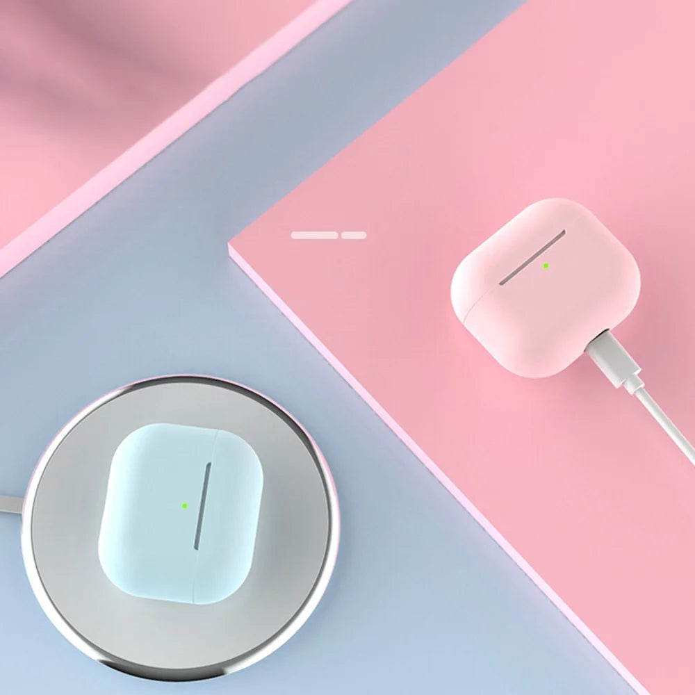 For Apple AirPods 3 Earphone Case Silicone Shock-Absorbing Earbuds Cover with Metal Dustproof Sticker Kit - Sky Blue+Silver - 2