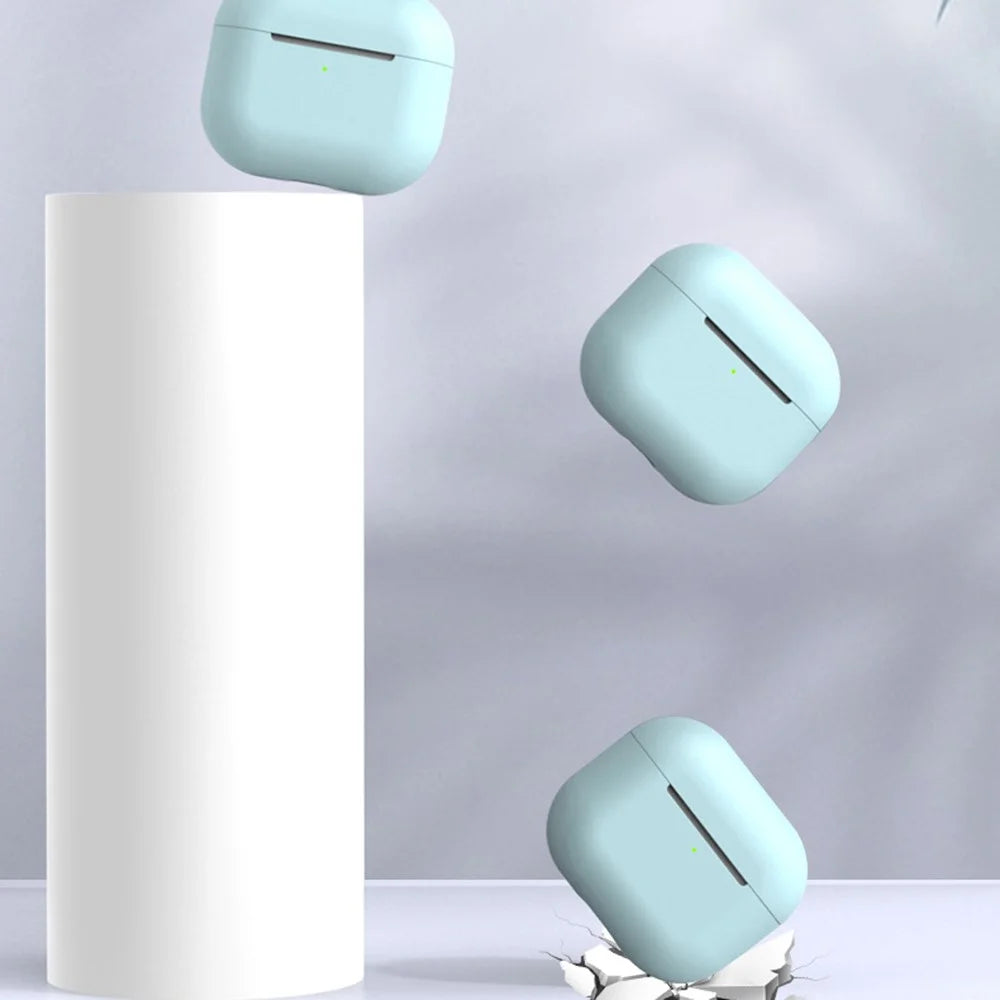 For Apple AirPods 3 Earphone Case Silicone Shock-Absorbing Earbuds Cover with Metal Dustproof Sticker Kit - Sky Blue+Silver - 5