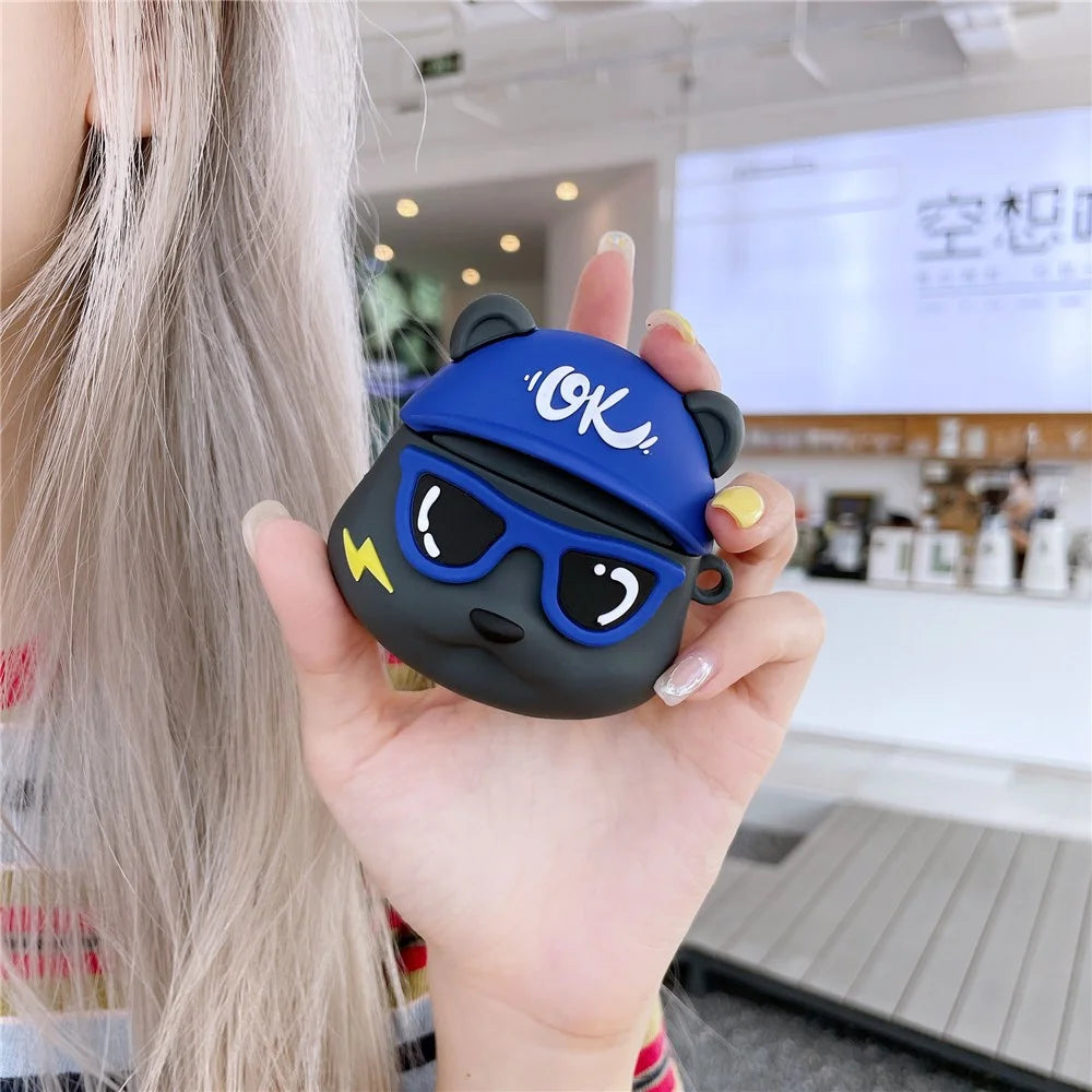 Earphones Case for Apple AirPods with Charging Case (2016) / (2019) / AirPods with Wireless Charging Case (2019) , Little Bear Silicone Cover with Keychain - 2