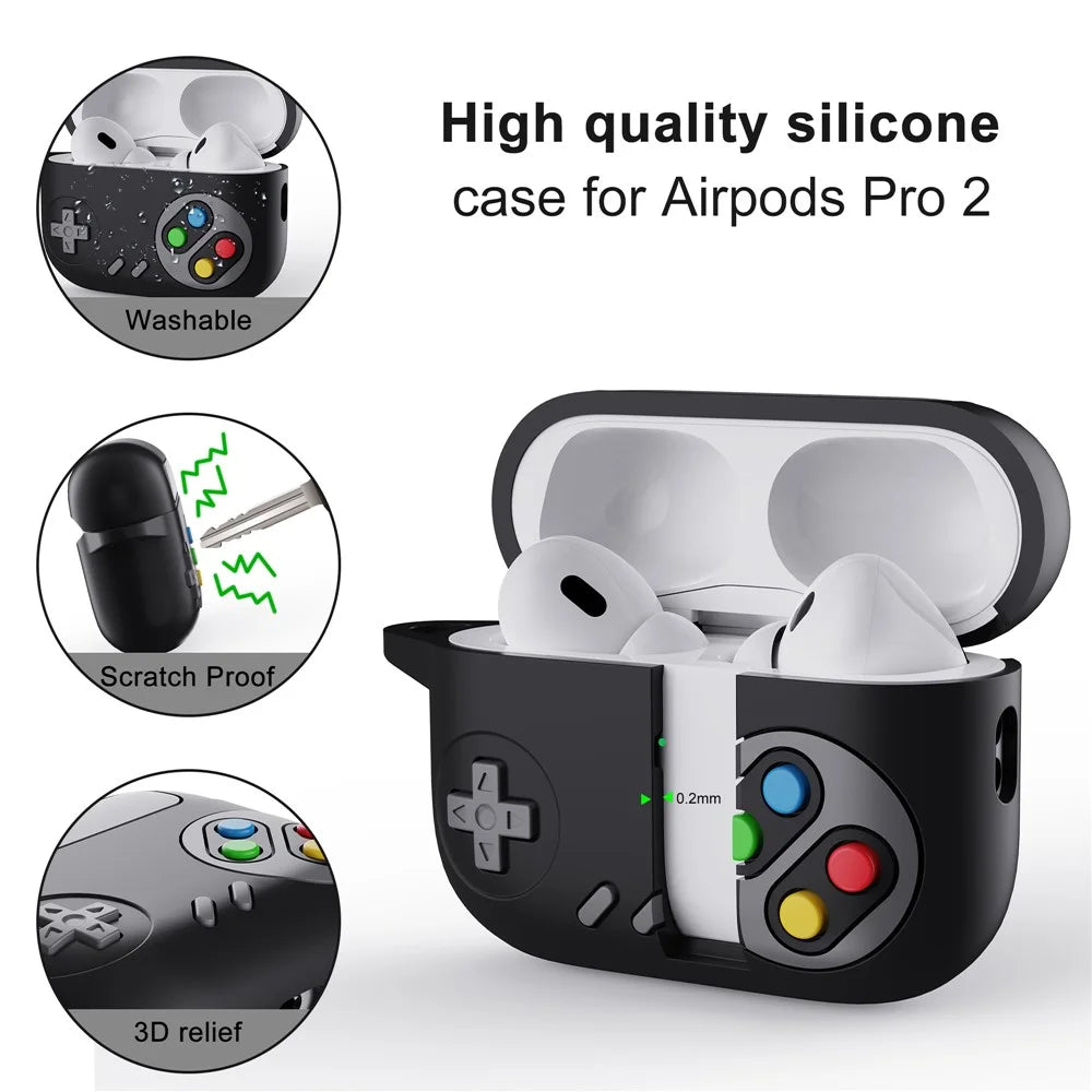 Earphone Silicone Case for Apple AirPods Pro (Gen 2) (USB-C) / AirPods Pro 2 / Pro Game Console Design Earbuds Anti-Drop Cover with Ring Buckle - Black - 2