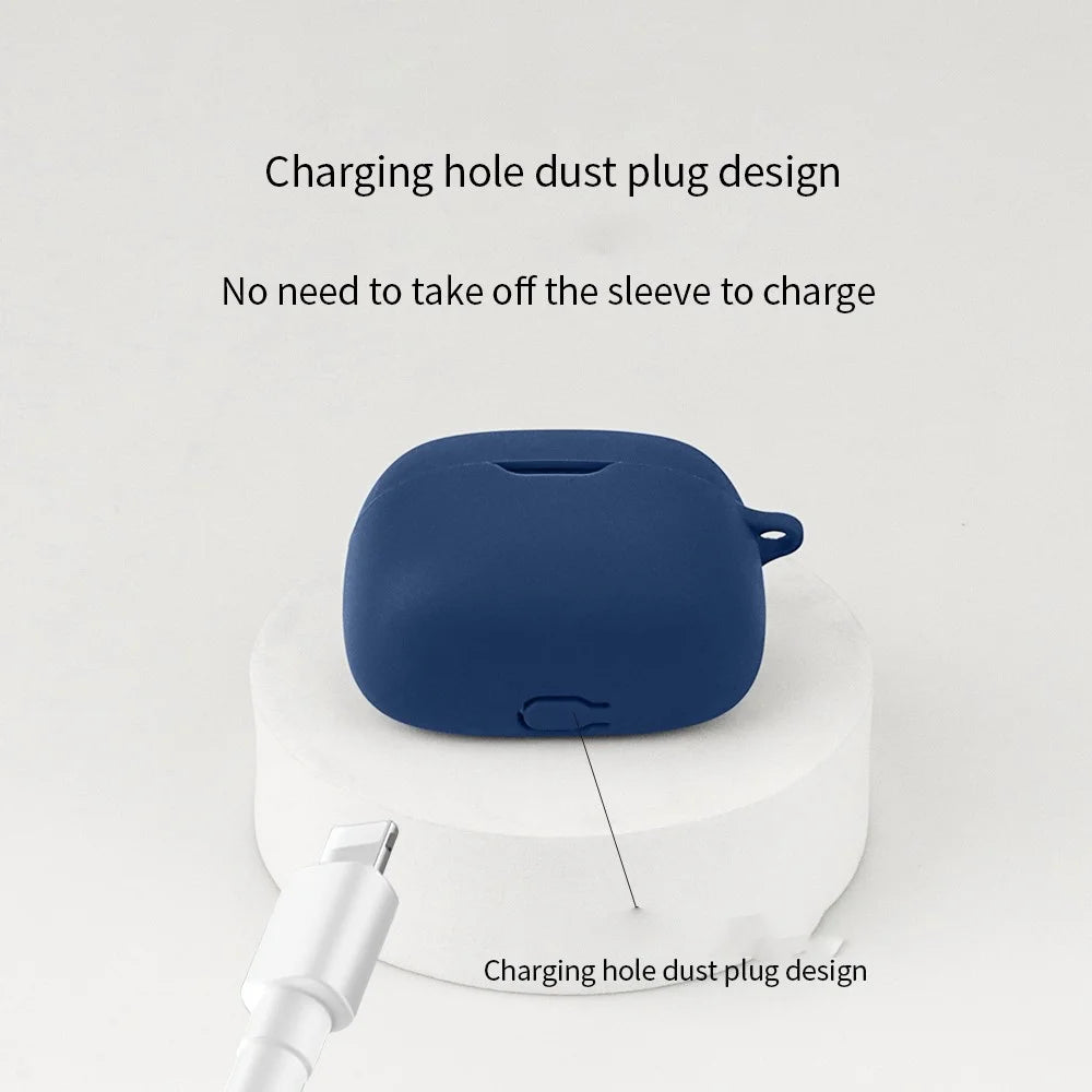 For JBL Tune Buds Earphone Silicone Case Anti-scratch Earbud Protective Cover with Buckle - Dark Blue - 6