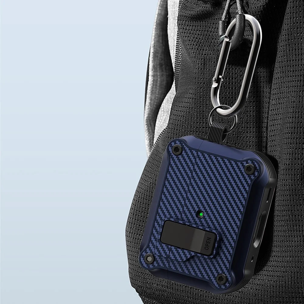For Apple AirPods Pro 2 Carbon Fiber Texture Earphone Case Earbud TPU Cover with Magnetic Auto Lock - Sapphire - 5