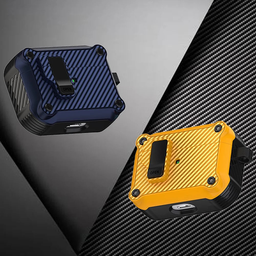 For Apple AirPods Pro 2 Carbon Fiber Texture Earphone Case Earbud TPU Cover with Magnetic Auto Lock - Sapphire - 7