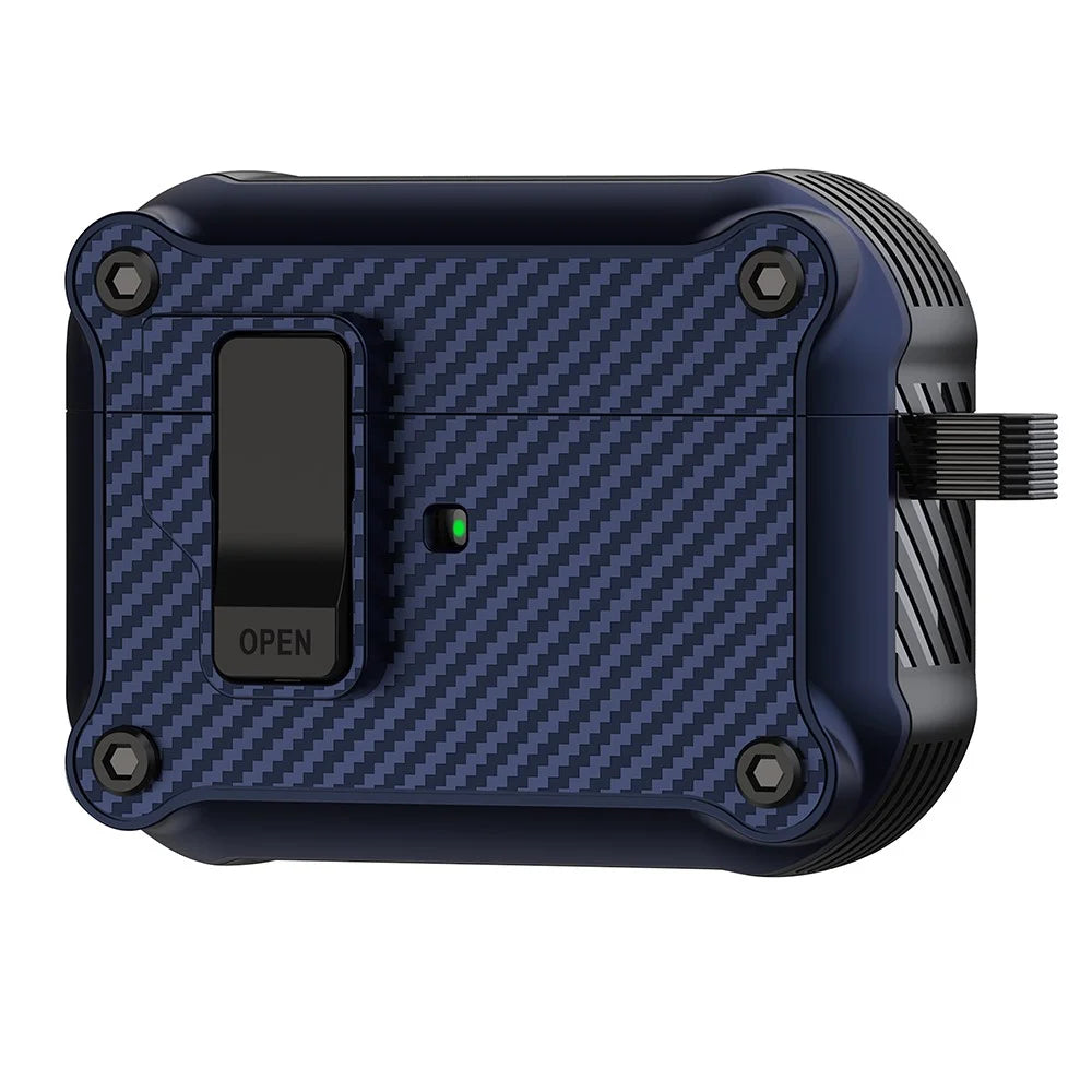 TPU Earphone Case for Apple AirPods Pro , Carbon Fiber Texture Anti-drop Cover with Magnetic Auto Lock - Sapphire - 1