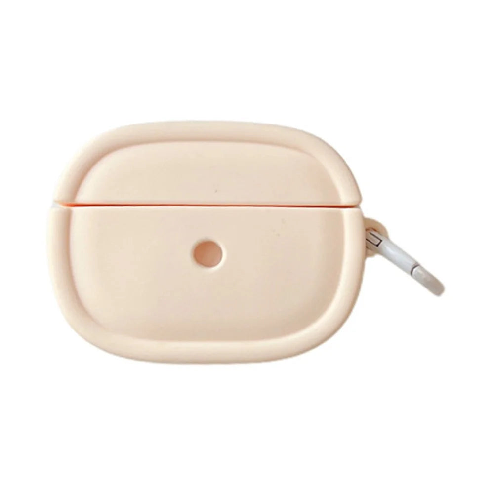 For Apple AirPods Pro / Pro 2 Earphone Protective Cover Candy Color Oval Silicone Case with Hanging Buckle - Beige - 1