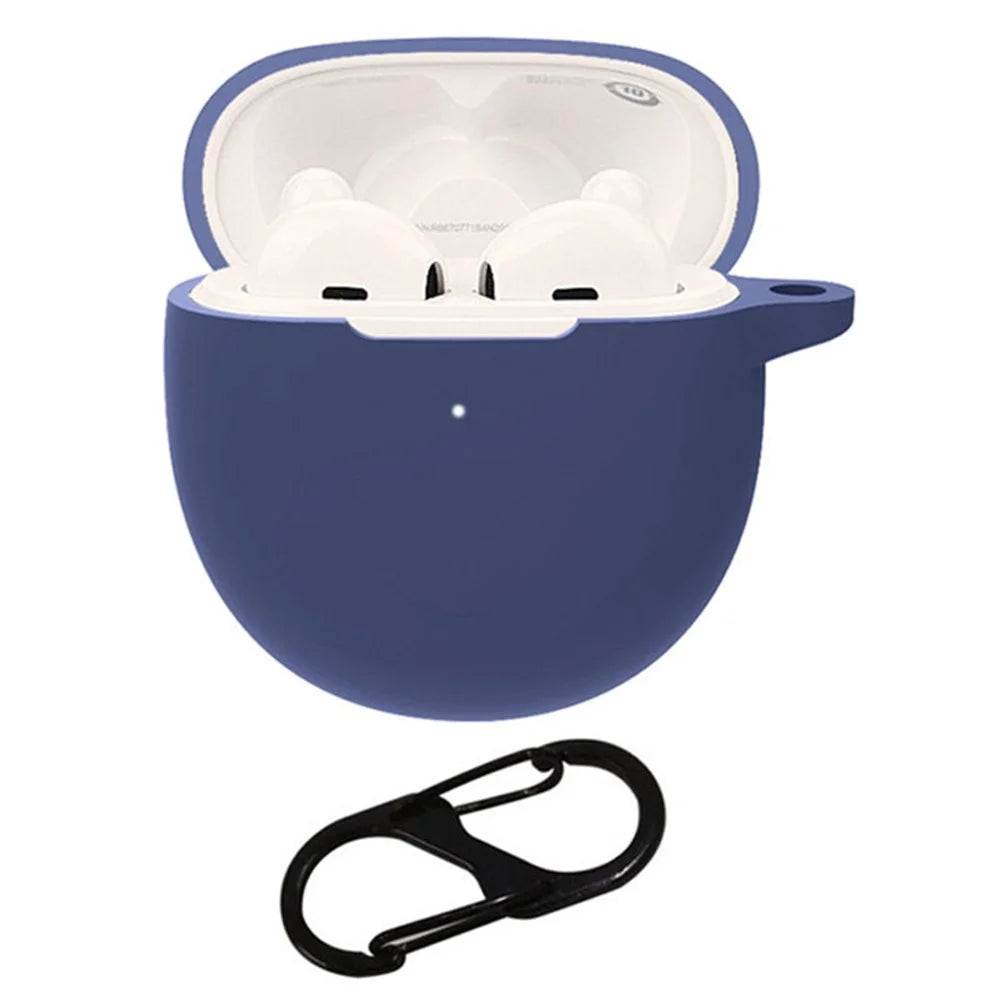 For OPPO Enco R Bluetooth-compatible Earphone Silicone Cover Anti-drop Protective Case with Buckle - Dark Blue - 1