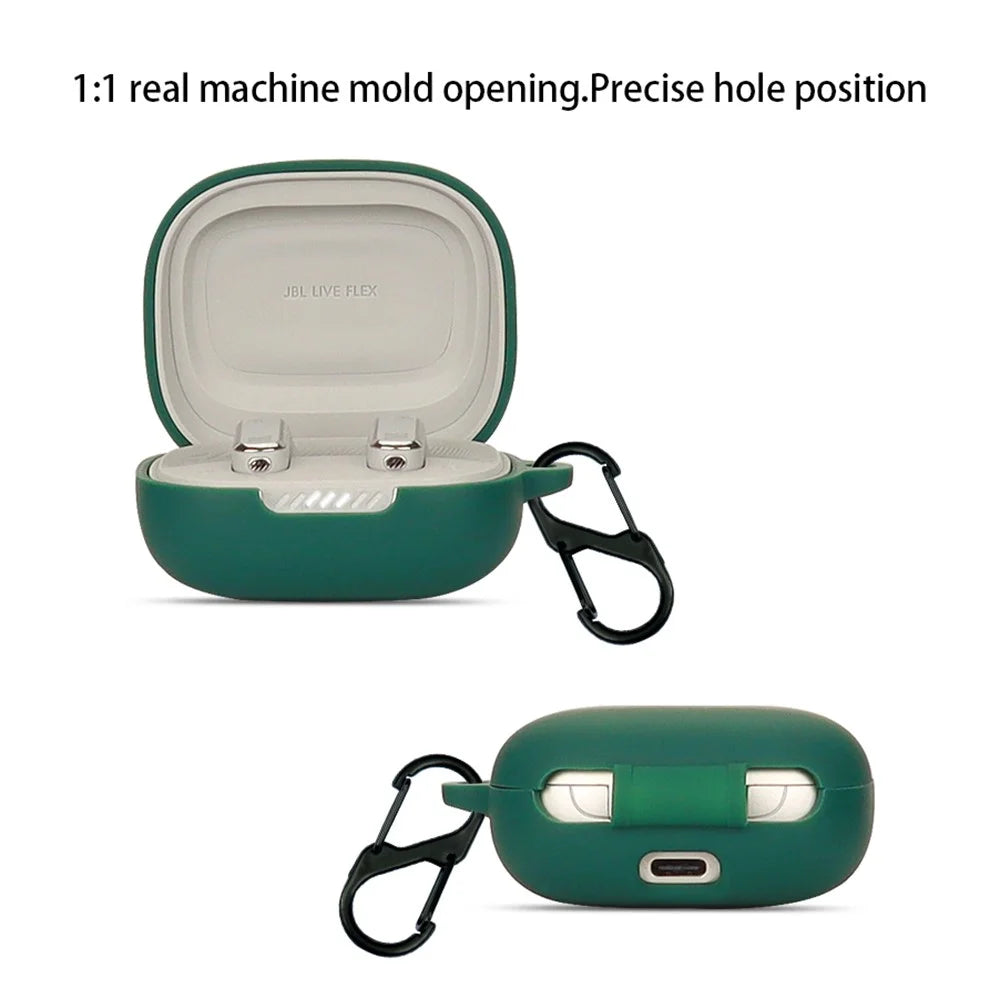 For JBL Live Flex Bluetooth-compatible Earphone Anti-drop Case Silicone Protective Cover with Anti-lost Buckle - Blackish Green - 2