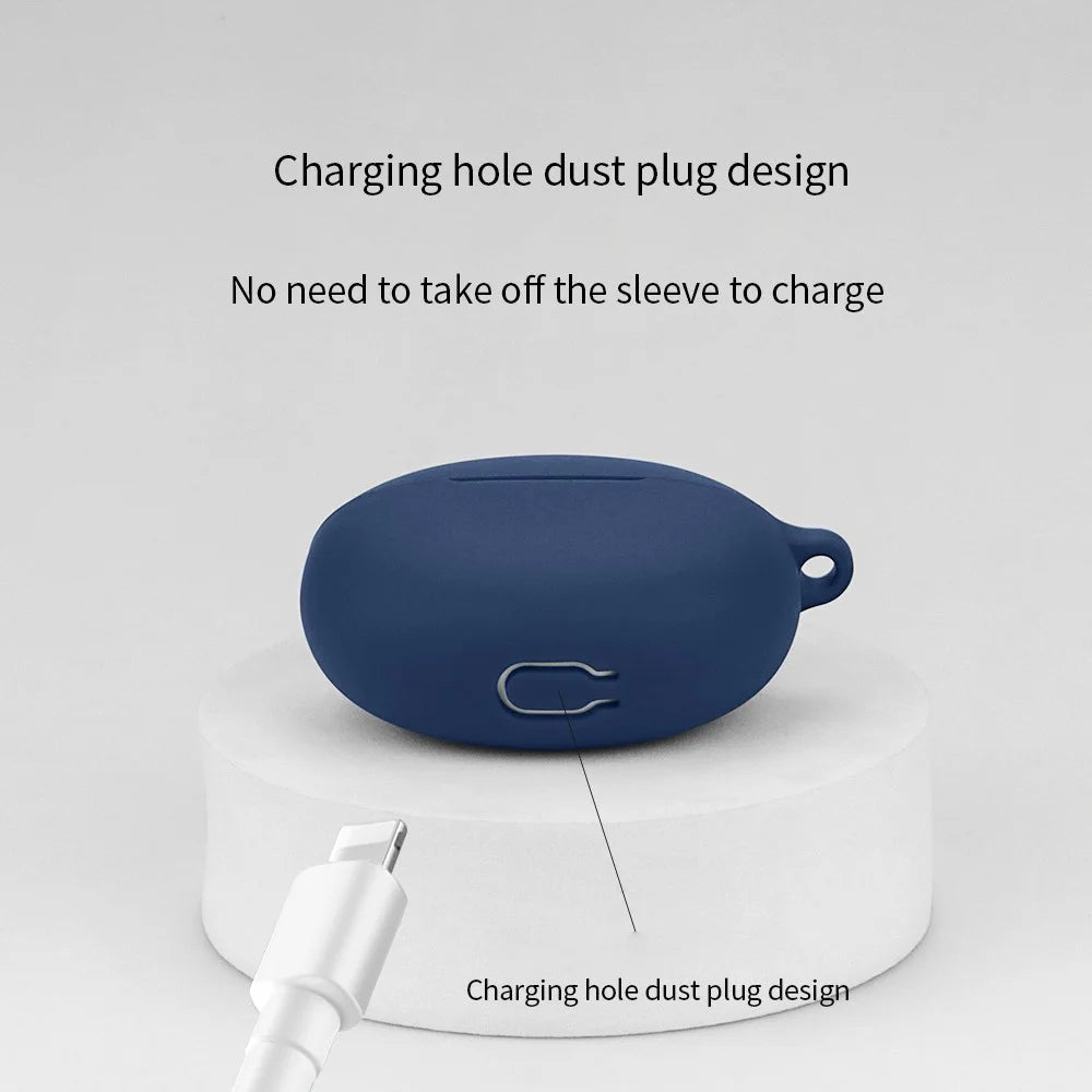 Silicone Protective Cover for Redmi Buds 4 Active Bluetooth-compatible Earphone Case with Anti-lost Buckle - Dark Blue - 6