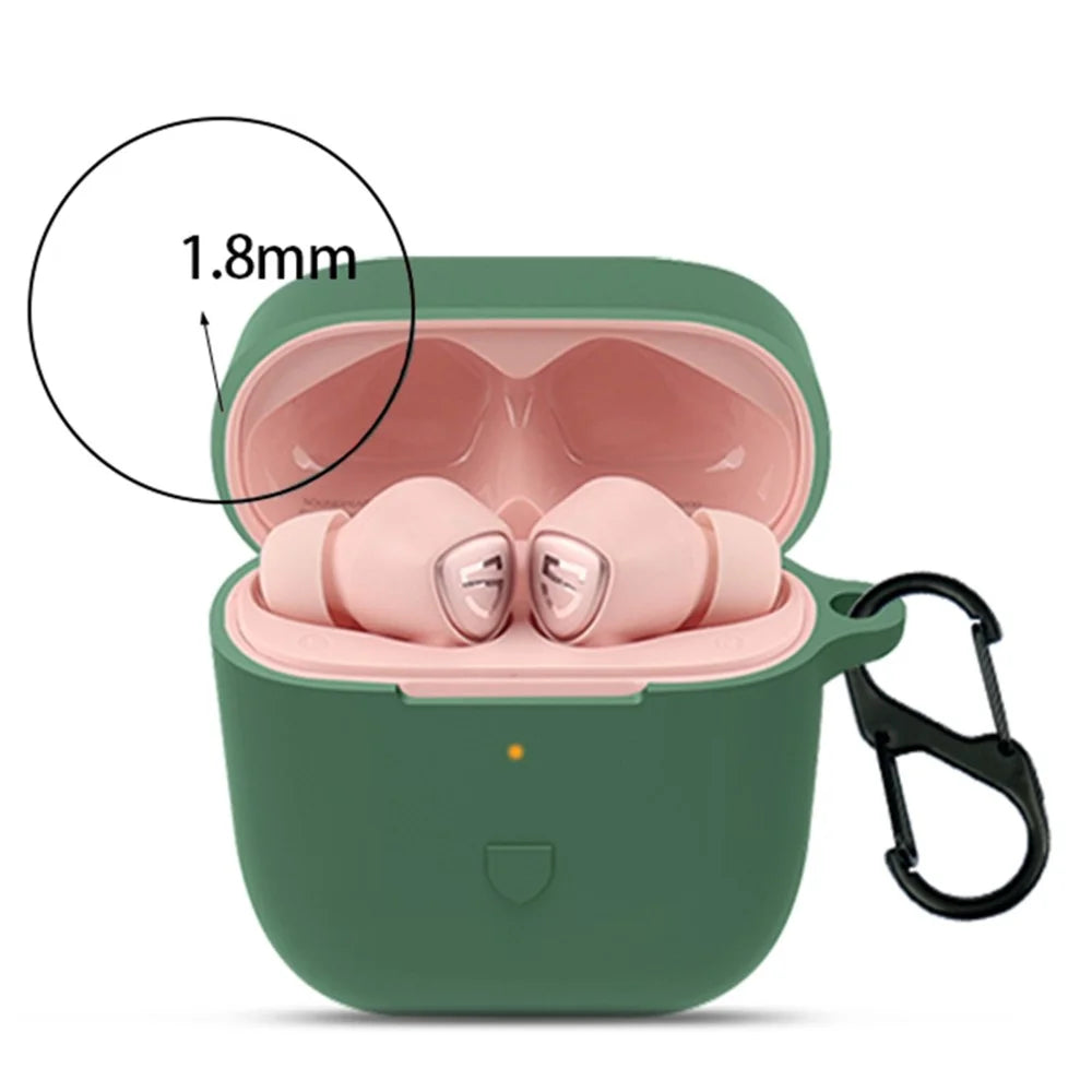 For SoundPEATS TrueCapsule2 Bluetooth-compatible Earphone Anti-drop Case Silicone Cover with Anti-lost Buckle - Blackish Green - 4