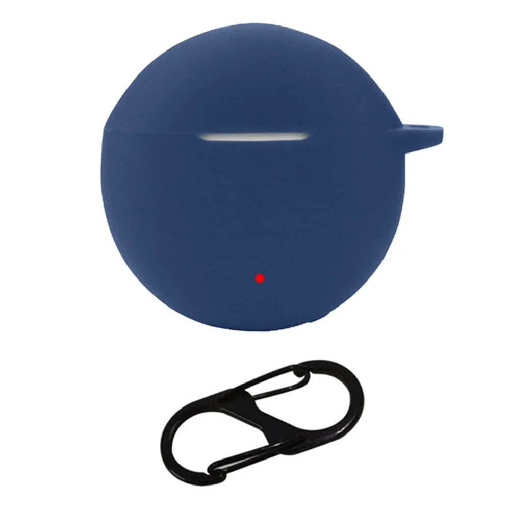 For Honor Earbuds X5 TWS Headset Silicone Case Dustproof Wireless Headphone Cover Sleeve with Hanging Buckle - Dark Blue - 1