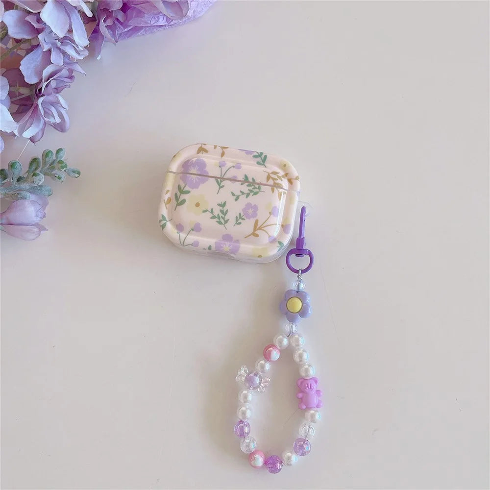 For Apple AirPods Pro Bluetooth-compatible Earphone Case IMD Purple Flower Earbud TPU Cover with Wrist Chain - 2