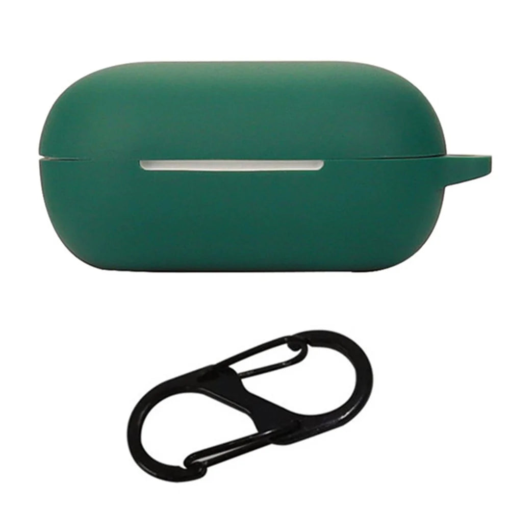 Dustproof Case for QCY ArcBuds Lite Bluetooth-compatible Earphone Silicone Cover with Anti-lost Buckle - Blackish Green - 1