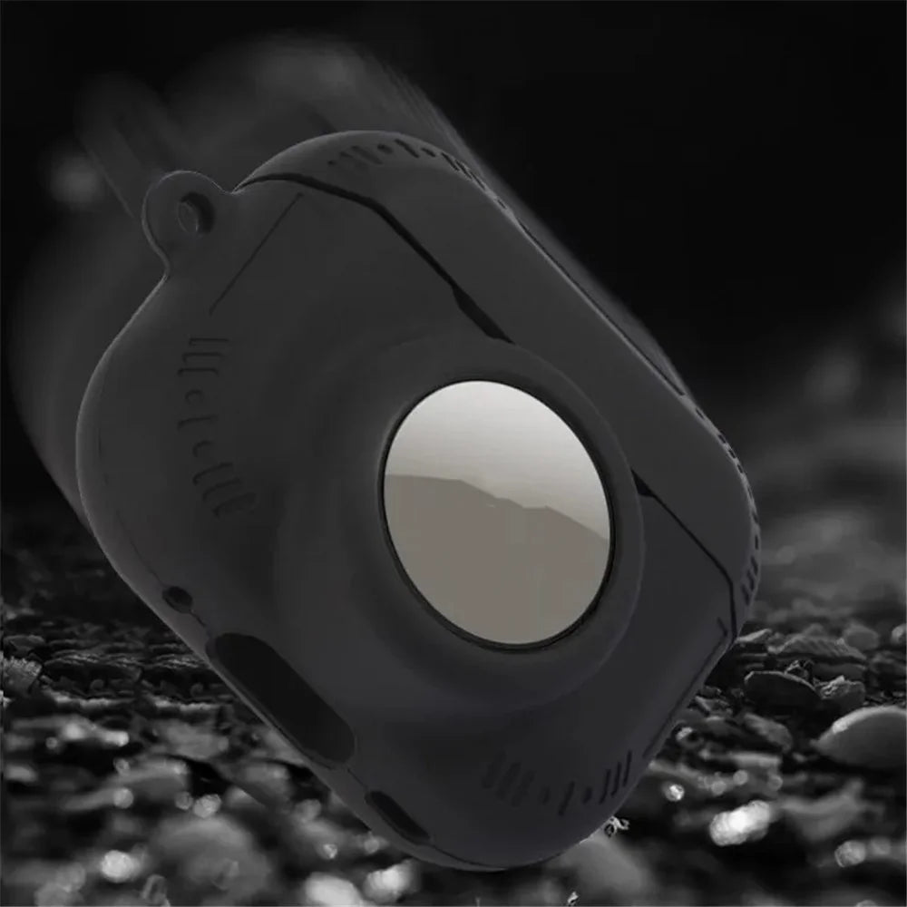 For AirPods Pro 2 + AirTag 2-in-1 Silicone Protective Cover Anti-drop Case with Ring Buckle - Black - 4