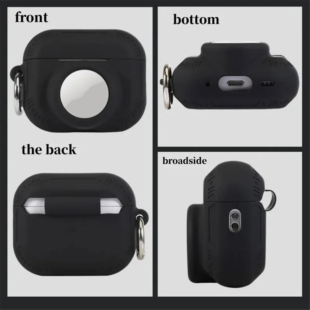 For AirPods Pro 2 + AirTag 2-in-1 Silicone Protective Cover Anti-drop Case with Ring Buckle - Black - 5