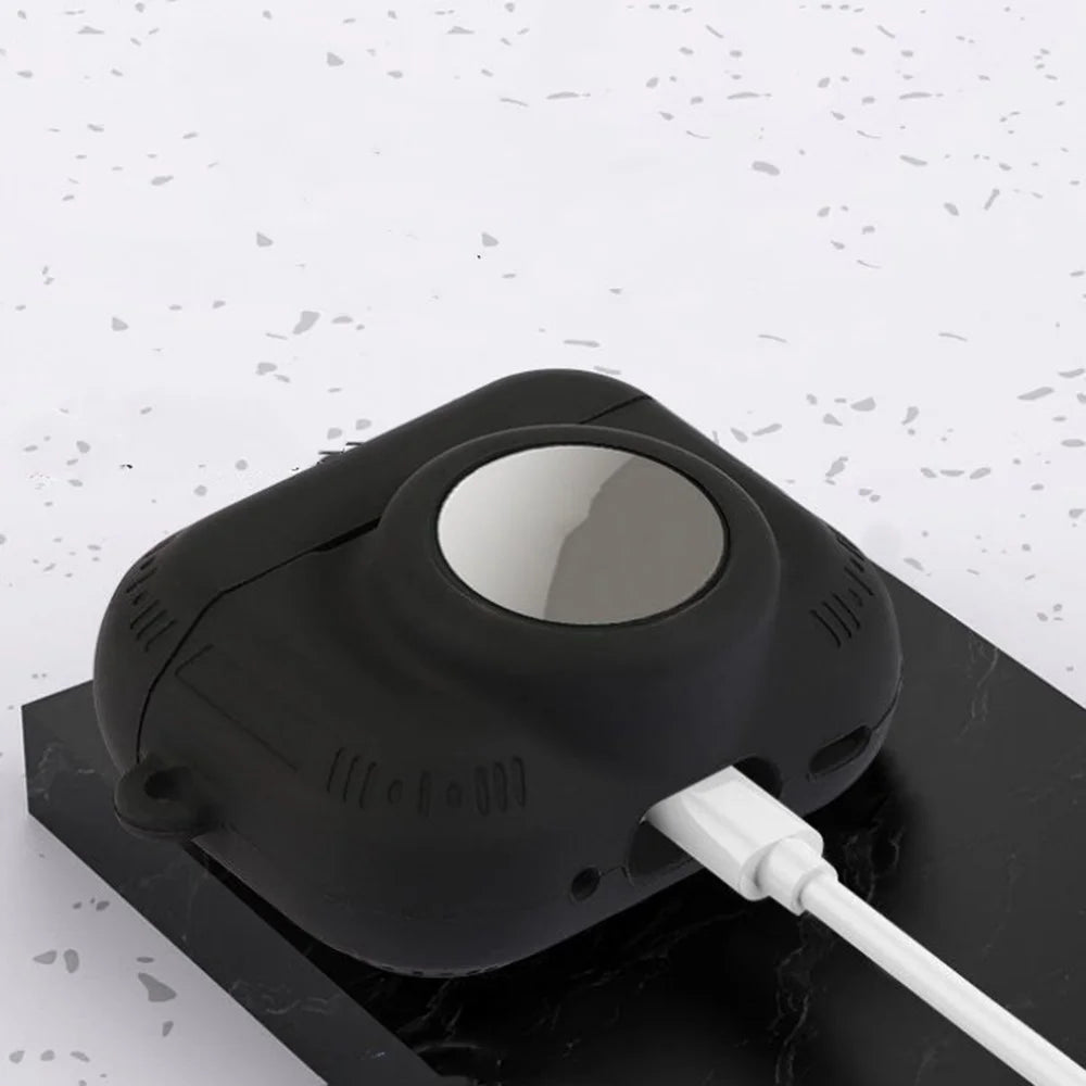 For AirPods Pro 2 + AirTag 2-in-1 Silicone Protective Cover Anti-drop Case with Ring Buckle - Black - 6