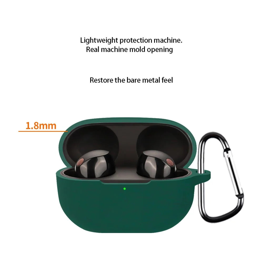 For Sony WF-1000XM5 Bluetooth-compatible Earphone Silicone Case Headphone Cover with Buckle - Blackish Green - 3