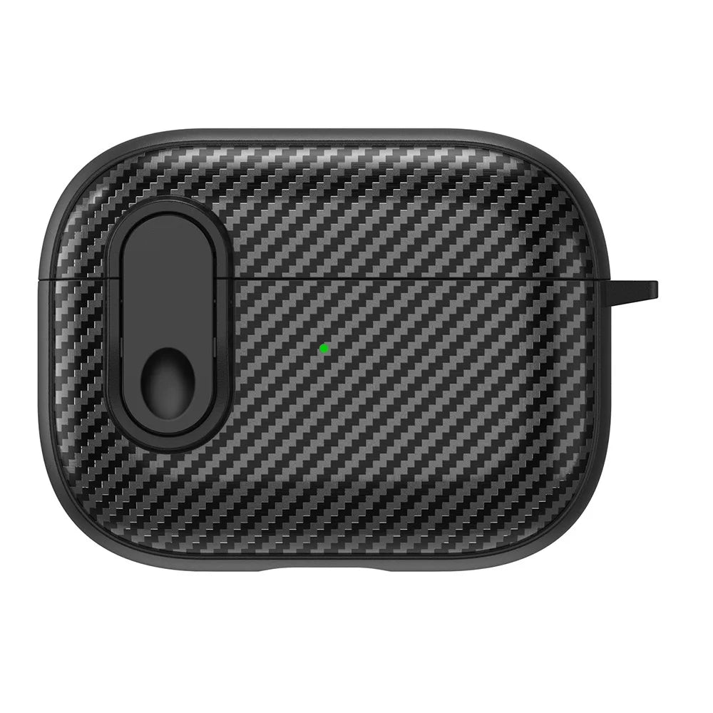For AirPods Pro 2 Colorful Buckle Earphone Case Carbon Fiber TPU+PC Protective Cover with Keychain - Black+Black - 1
