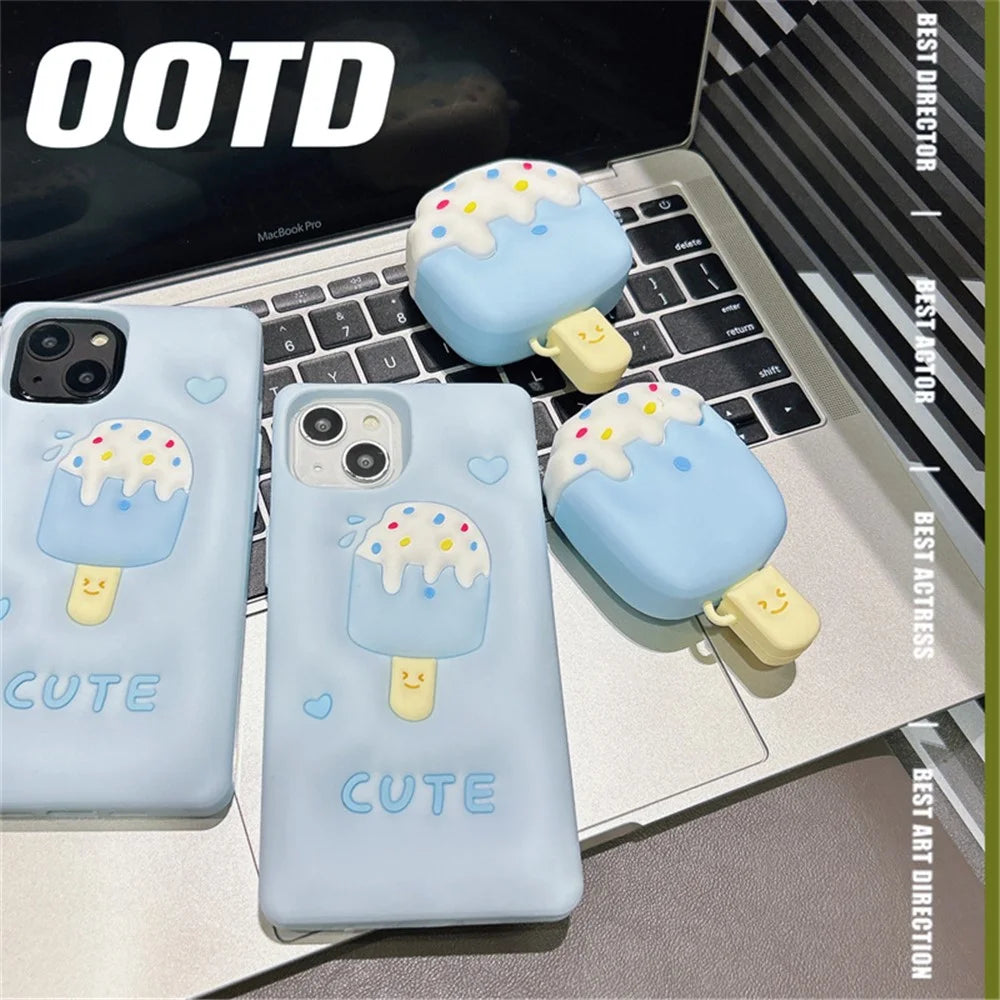 For Apple AirPods 3 Cartoon Ice Cream Design Earphone Cover Silicone Drop-proof Case with Anti-lost Buckle - 7