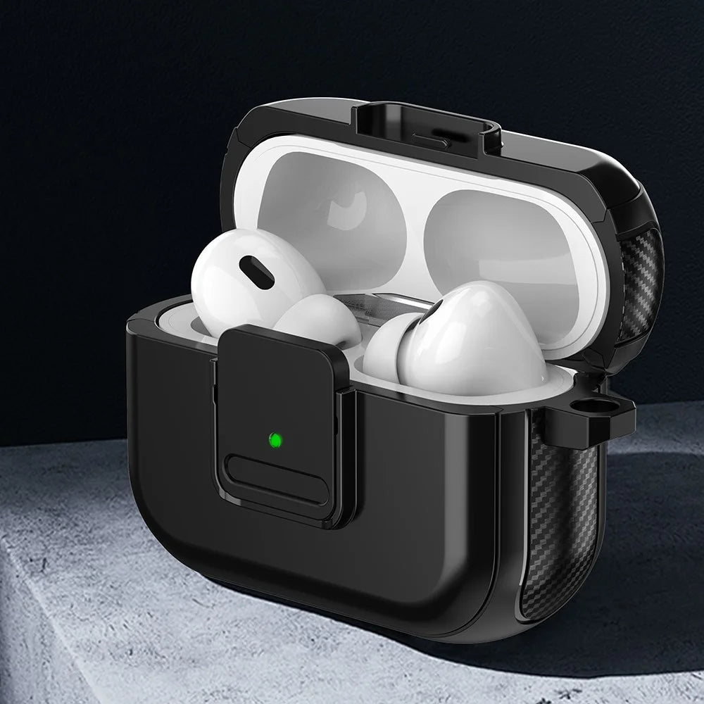 Magnetic Case for Apple AirPods Pro , Buckle Design Bluetooth-compatible Earphone TPU Cover with Carabiner - Black - 2