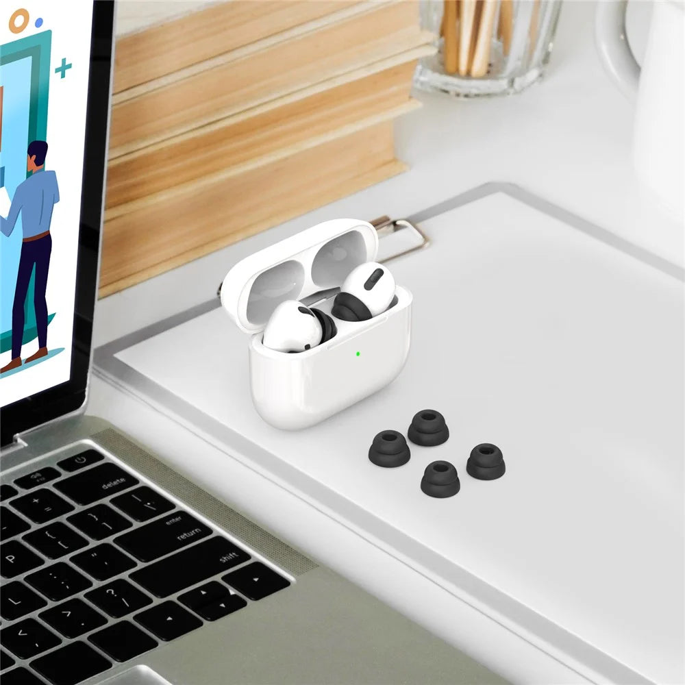 AHASTYLE PT99-2 1 Pair For Apple AirPods Pro 2  /  AirPods Pro Silicone Ear Tips Bluetooth-compatible Earphone Ear Caps Cover, Size M - Black - 6