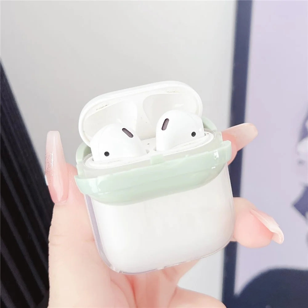 TPU + PC Case for Apple AirPods with Charging Case (2016) / (2019) / AirPods with Wireless Charging Case (2019) , Earphone Protective Cover with Strap - Green+Transparent - 2