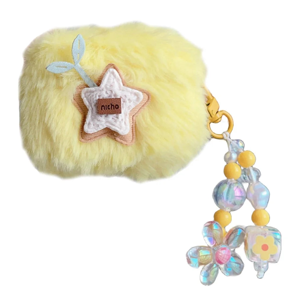 For Apple AirPods 3 Star Design Fluffy Earphone Case Plush Earbud Protective Cover with Pendant - 1