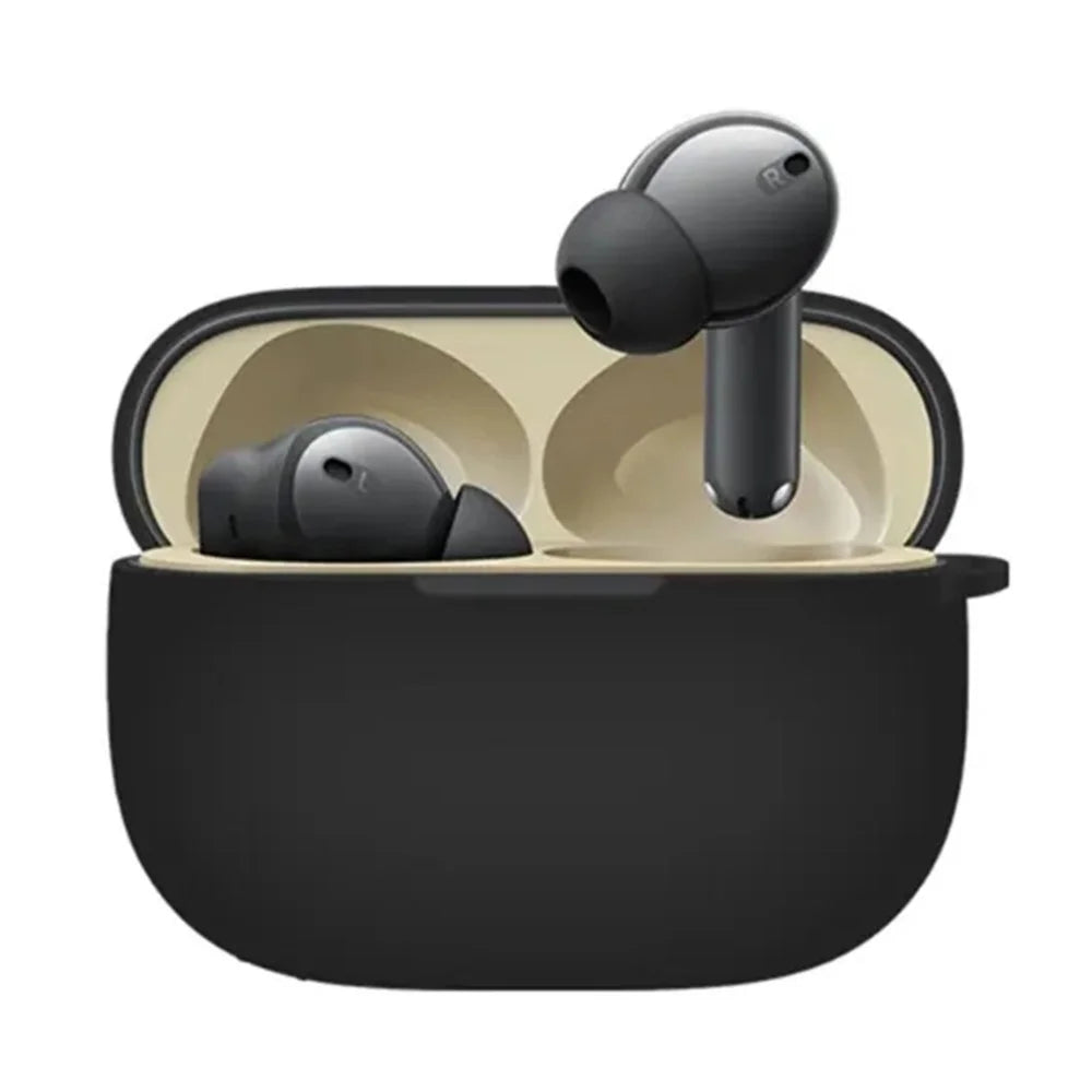 For Realme Buds T300 Earphone Silicone Case Anti-drop Earbud Protective Cover with Anti-lost Buckle - Black - 2