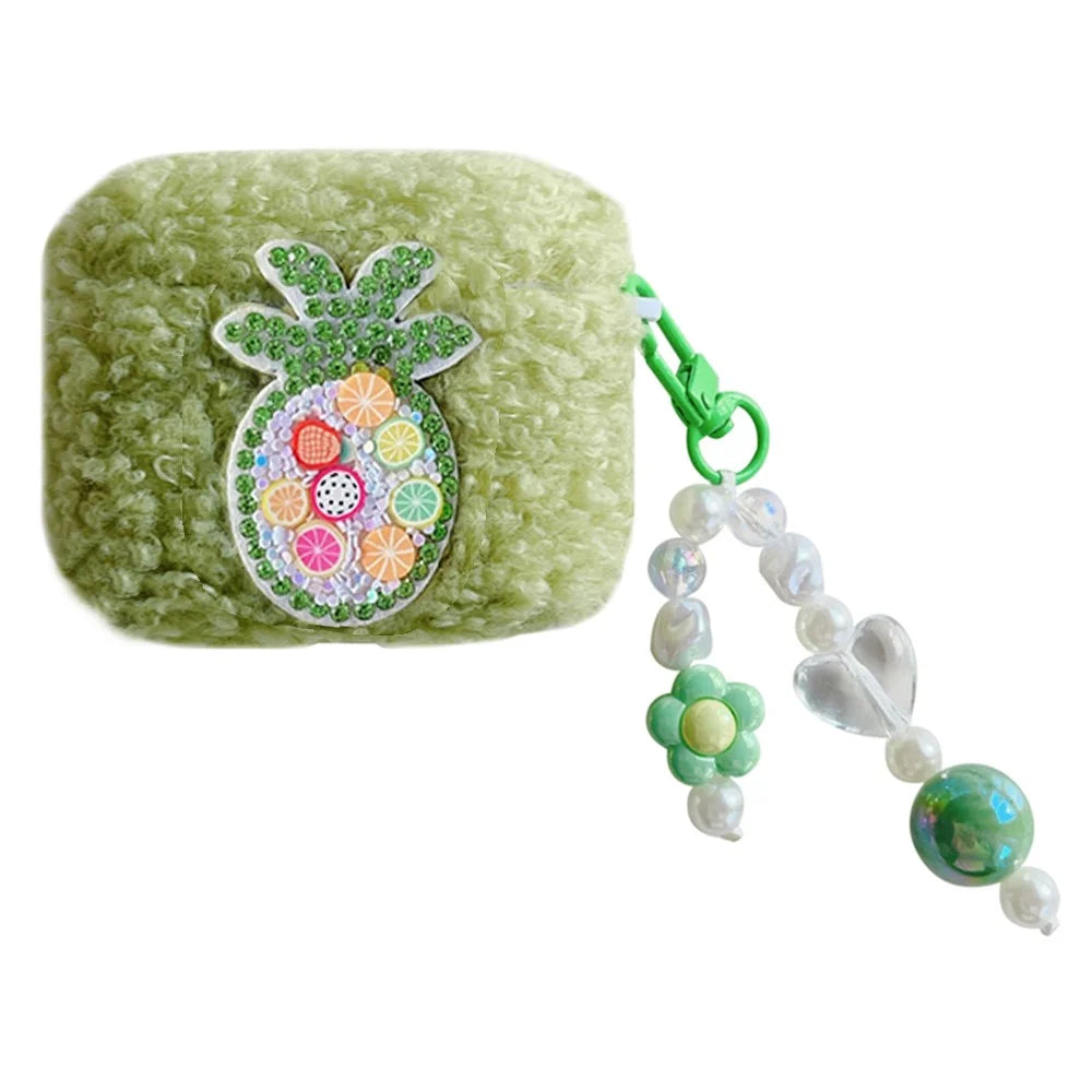 For Apple AirPods 3 Anti-drop Cover Cute Pineapple Fluff TPU Bluetooth-compatible Earphone Case with Pendant - 1