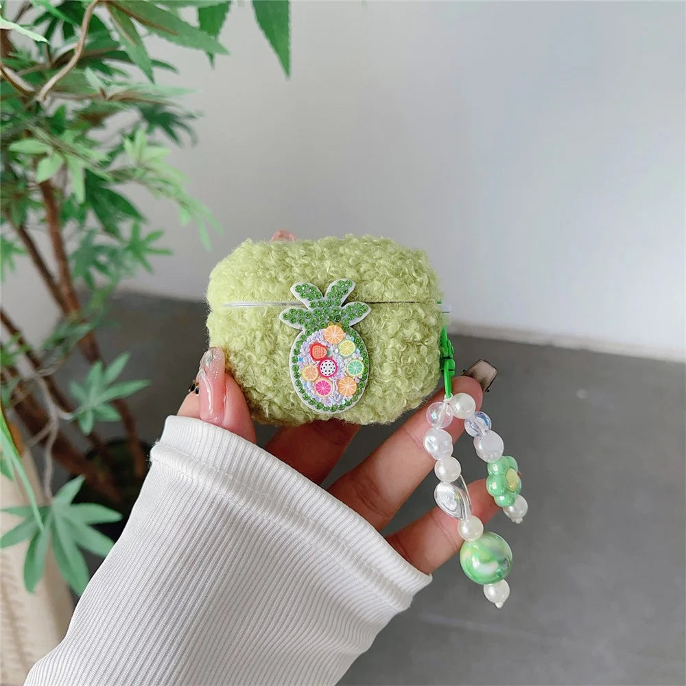 For Apple AirPods 3 Anti-drop Cover Cute Pineapple Fluff TPU Bluetooth-compatible Earphone Case with Pendant - 2