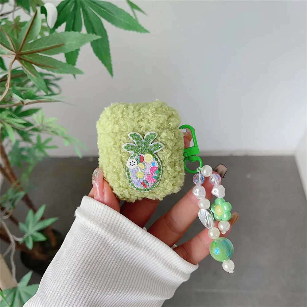 For Apple AirPods 1 / 2 Cover Cartoon Pineapple Soft Fluff TPU Protective Case with Pendant - 2