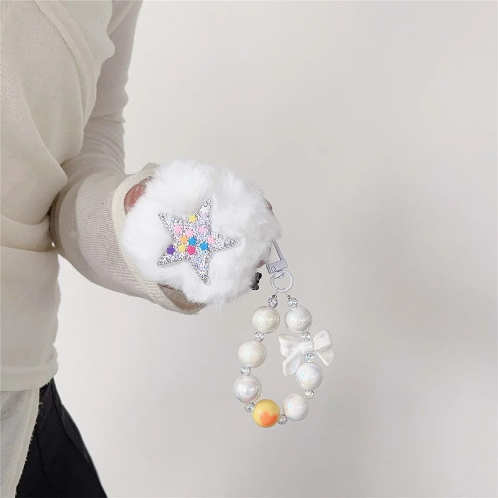 For Apple AirPods 3 Earphone Case Star Design Plush Fluff Earbud Protective Cover with Pendant - 2