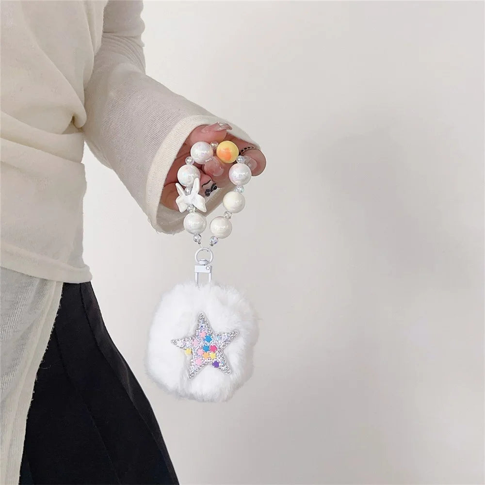 For Apple AirPods Pro Case Star Design Soft Plush Bluetooth-compatible Earphone Cover with Pendant - 2