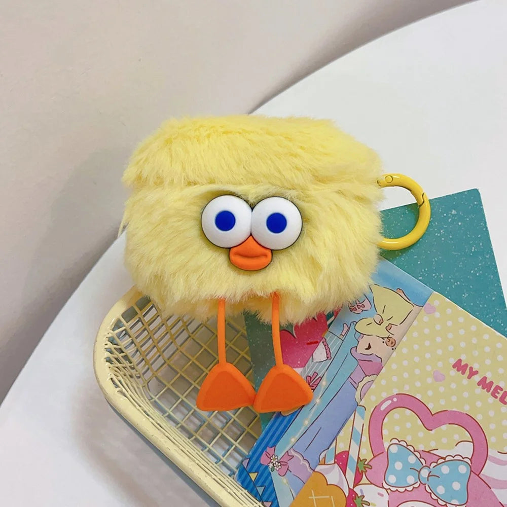 For Apple AirPods Pro Plush Fluffy Earphone Case Cartoon Duck Anti-drop Cover with Ring Buckle - Duck Feet - 2
