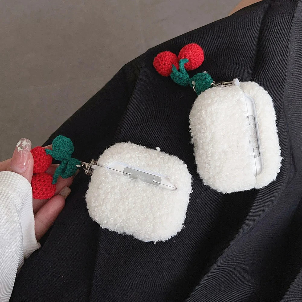 For Apple AirPods Pro 2 Cherry Earphone Case Bluetooth-compatible Earbud Plush Fluff Cover with Pendant - 5