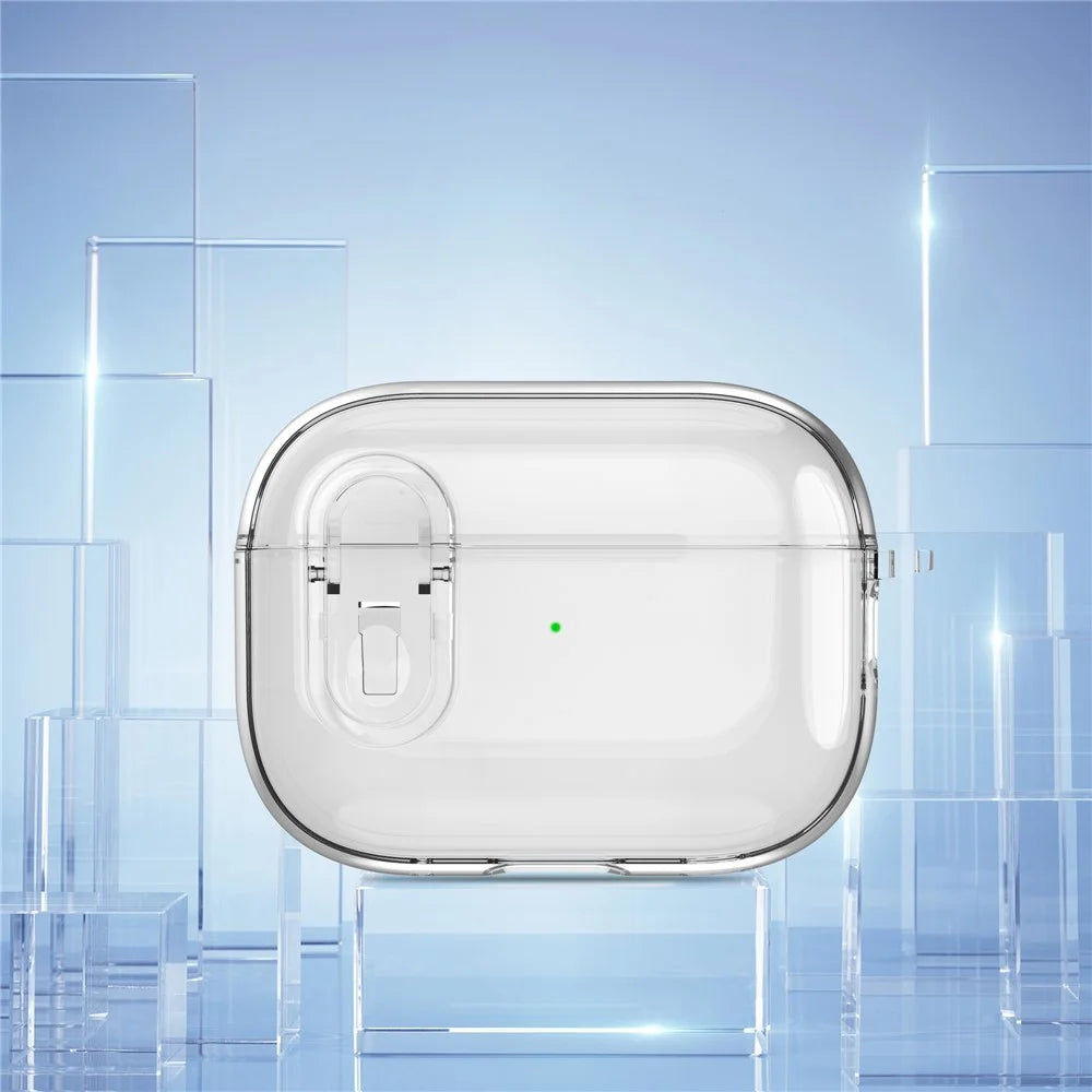 For AirPods Pro 2 Clear Earphone Case PC + TPU Bluetooth-compatible Earbud Cover with Hanging Buckle - Transparent - 2