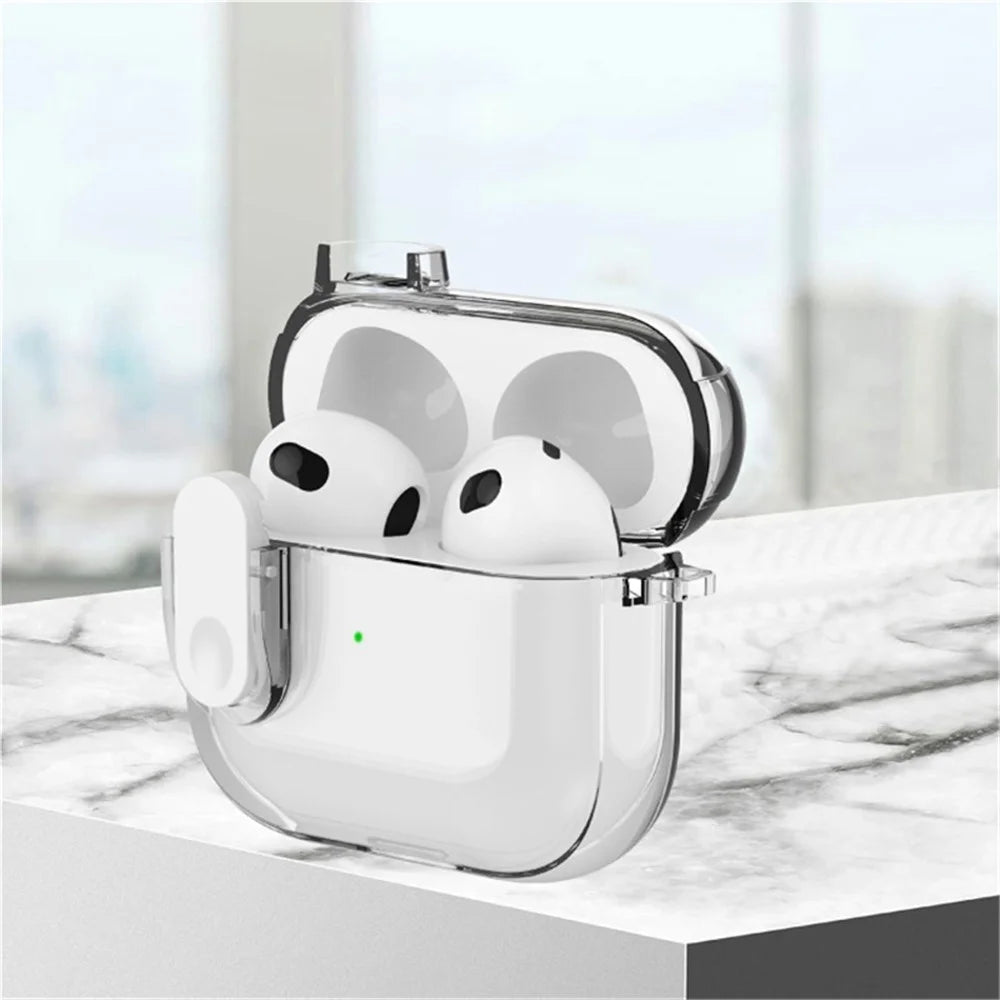 For Apple AirPods Pro 2 Earphone Case Buckle Design Anti-drop TPU Earbud Cover with Carabiner - Transparent - 3