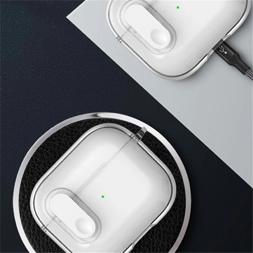 For Apple AirPods Pro 2 Earphone Case Buckle Design Anti-drop TPU Earbud Cover with Carabiner - Transparent - 4