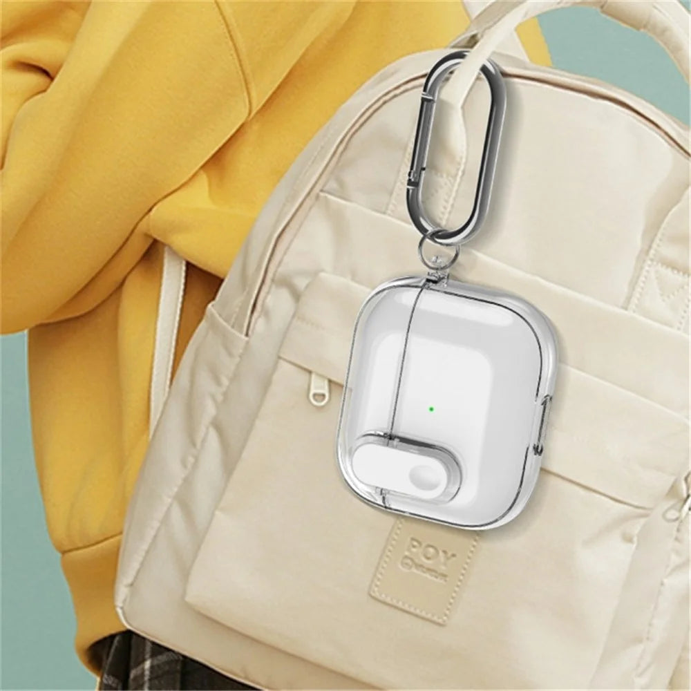 For Apple AirPods Pro 2 Earphone Case Buckle Design Anti-drop TPU Earbud Cover with Carabiner - Transparent - 6