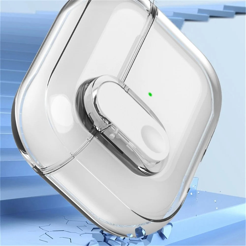 For Apple AirPods Pro TPU Case Buckle Design Bluetooth-compatible Earphone Clear Cover with Carabiner - Transparent Blue - 5