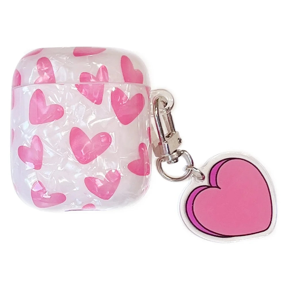 For Apple AirPods with Charging Case (2016) / (2019) / AirPods with Wireless Charging Case (2019) Soft TPU Case with Buckle, Heart Decor - 1