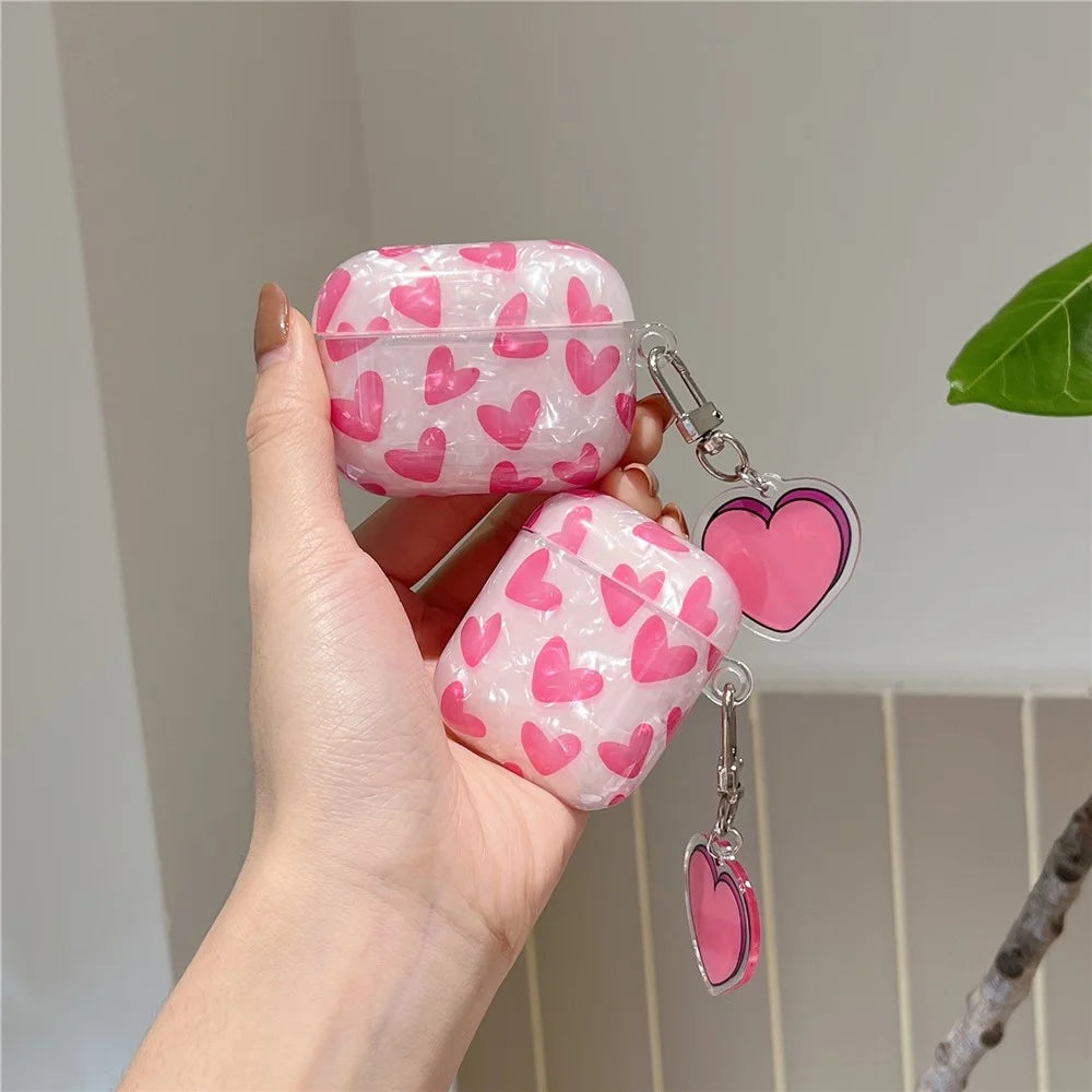 For Apple AirPods with Charging Case (2016) / (2019) / AirPods with Wireless Charging Case (2019) Soft TPU Case with Buckle, Heart Decor - 3