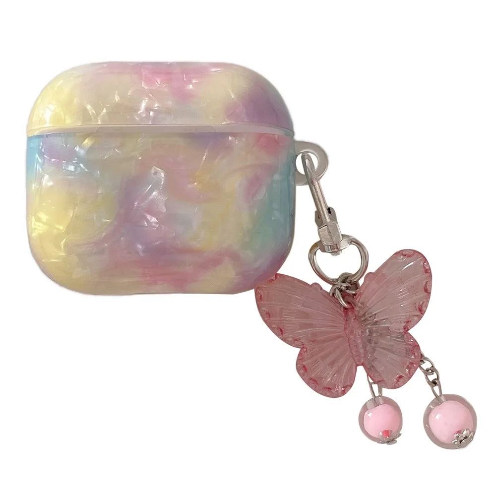 For Apple AirPods Pro Cover Rainbow Shell Texture TPU Earphone Case with Butterfly Pendant - 1