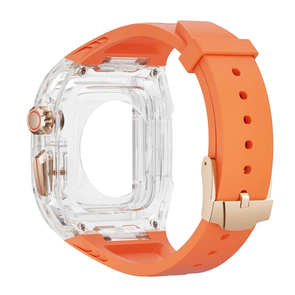 For Apple Watch 9  /  8  /  7 45mm  /  SE (2023)  /  SE (2022)  /  SE  /  6  /  5  /  4 44mm TPU Watch Band with PC Case - Orange Transparent - 2