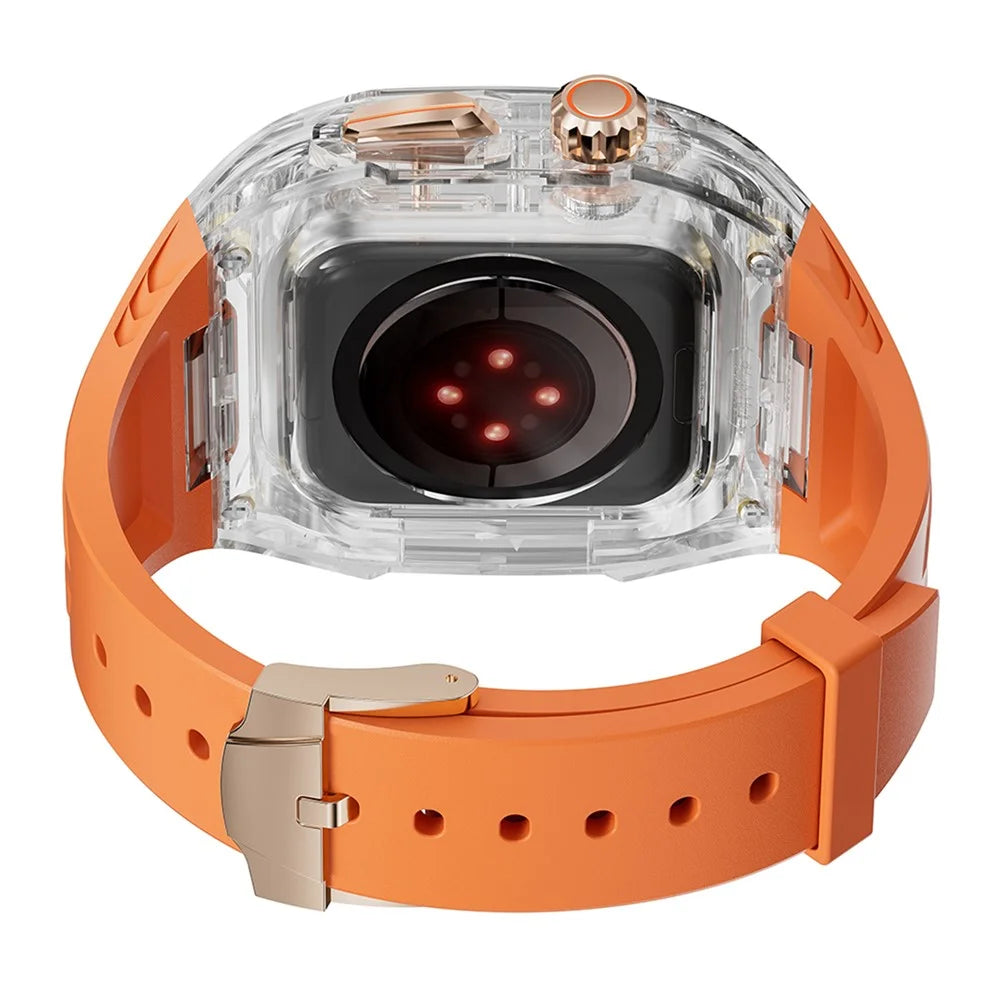 For Apple Watch 9  /  8  /  7 45mm  /  SE (2023)  /  SE (2022)  /  SE  /  6  /  5  /  4 44mm TPU Watch Band with PC Case - Orange Transparent - 6