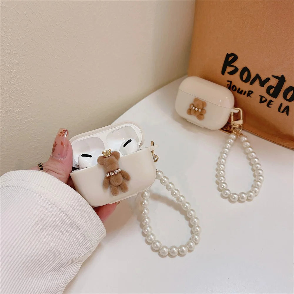 For AirPods Pro 2 / Pro TPU Cover Cute Bear Decor Bluetooth-compatible Earphone Case Protective Sleeve with Bracelet - Little Bear - 3