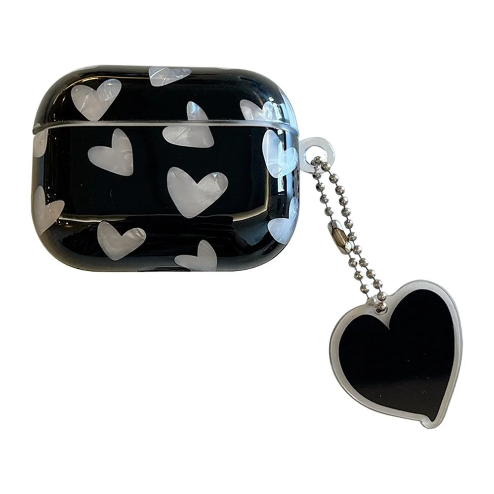 For Apple AirPods Pro Heart Pattern Shell Texture TPU Cover Anti-drop Earphone Case with Pendant - Black - 1