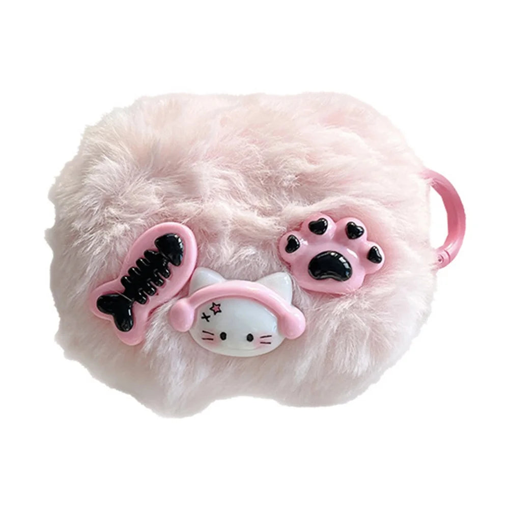 For AirPods Pro 2 / AirPods Pro Earphone Protection Case Pink Cartoon Design Plush+TPU Cover with Ring Buckle - 1