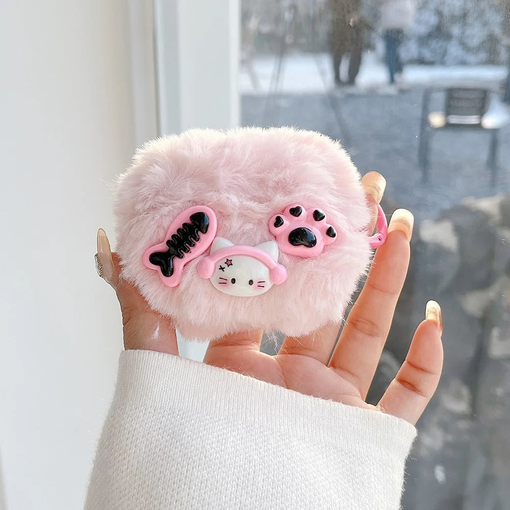 For AirPods Pro 2 / AirPods Pro Earphone Protection Case Pink Cartoon Design Plush+TPU Cover with Ring Buckle - 2